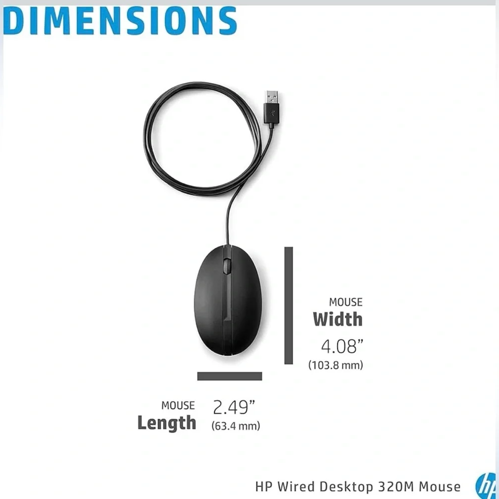 New HP Wired Desktop 320M Mouse - Black (NWT)